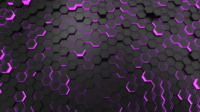 Wall of black hexagons with purple glow