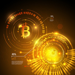 Bitcoin symbol and price chart. Cryptocurrency concept. Futuristic vector design