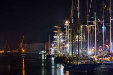 Fototapeta na wymiar MARINA - Yachts, boats and sailing ship moored at wharf of the marina in Szczecin 