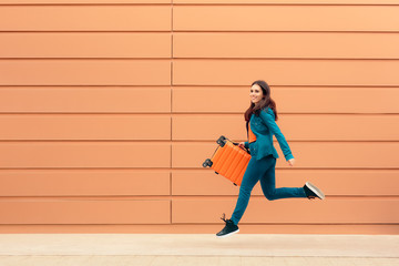 Happy Tourist Girl with Suitcase Excited to Travel