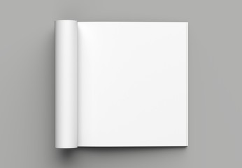 Soft cover square brochure, magazine, book or catalog mock up isolated on gray background. 3D illustrating.