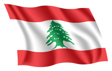 Lebanon flag. Isolated national flag of Lebanon. Waving flag of the Lebanese Republic. Fluttering textile lebanese flag. - obrazy, fototapety, plakaty