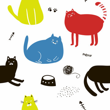 Colorful seamless pattern with cats.