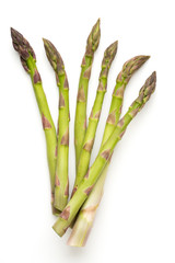 Fresh green asparagus on white background.