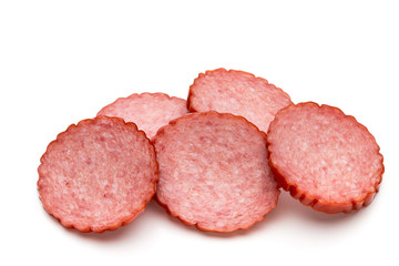 Slices of salami. Isolated on a white background.