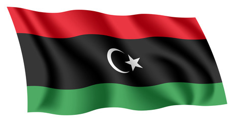 Libya flag. Isolated national flag of Libya. Waving flag of the State of Libya. Fluttering textile libyan flag.