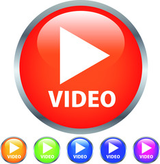 Colorful Shiny round button with video mark set