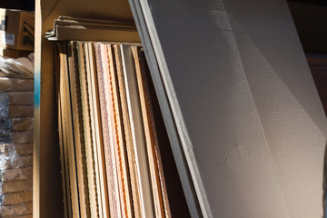 MDF, PARTICLE BOARD. Wood panels of different thicknesses and colors.