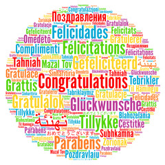 Fototapeta premium Congratulations in different languages word cloud 