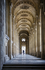 Paris, pedestrian arcades in the city center near Louvre Museum. France