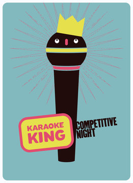 Karaoke King typographic vintage poster. Retro vector illustration.