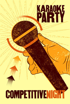 Karaoke Party typographic vintage grunge poster. Retro vector illustration.