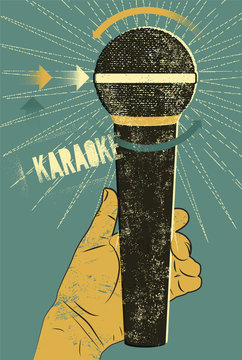 Karaoke typographic vintage grunge poster. Retro vector illustration.