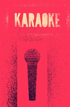 Karaoke typographic stencil spray grunge style poster design. Retro vector illustration.