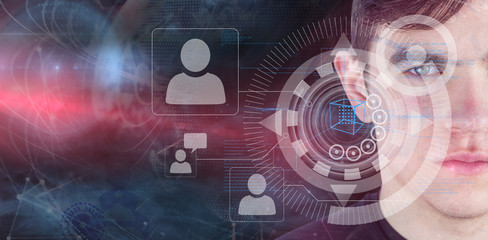 A rugby player looking at the camera against interface