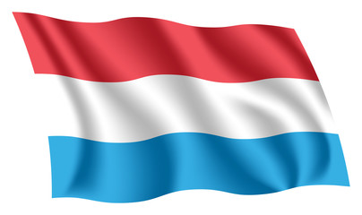 Luxembourg flag. Isolated national flag of Luxembourg. Waving flag of the Grand Duchy of Luxembourg. Fluttering textile luxembourgish flag.