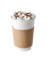 Foto op Plexiglas Cacao drink with marshmallows in paper cup © ansyvan
