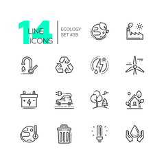 Ecology - set of line design style icons