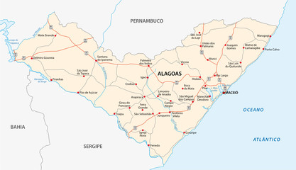 alagoas road vector map, brazil