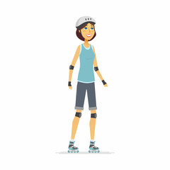 Girl on roller skates - cartoon people character isolated illustration