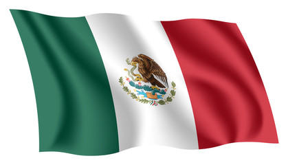 Mexico flag. Isolated national flag of Mexico. Waving flag of the United Mexican States. Fluttering textile mexican flag.