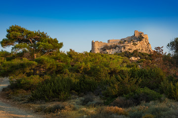 Fototapeta na wymiar Kastelos castle on hill of Kritinia (island of Rhodes, Greece)