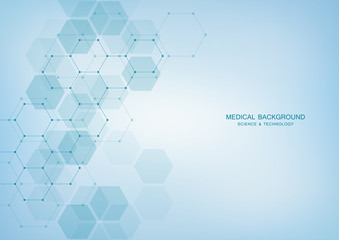 Medical background or science vector design. Molecular structure and chemical compounds. Geometric and polygonal abstract background.