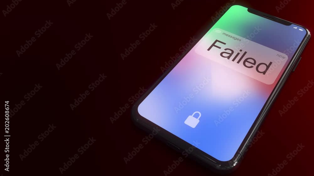 Aufkleber failed message pops up on the screen of a modern smartphone. conceptual 3d animation