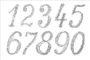 Chalky numbers set isolated, vector illustration. Will be good at the dark blackgboard background.