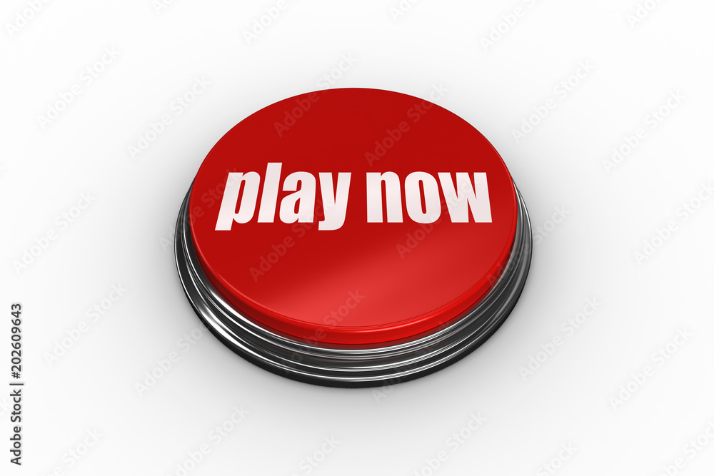 Poster the words play now on digitally generated red push button