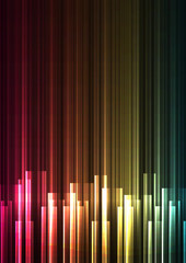 multicolor frequency bar overlap in dark background, stripe layer backdrop, technology template, vector illustration