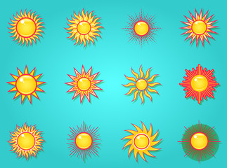 Sun in the sky icons set