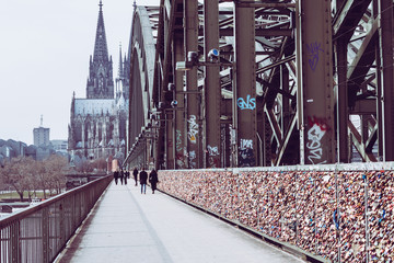 Thousands of love locks which sweethearts lock to the Hohenzollern Bridge to symbolize their love on August 26 in Koln, Germany
