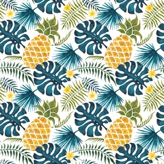 Fotobehang Ananas Ananas achtergrond. Hand getekende illustratie. Aquarel naadloze patroon
