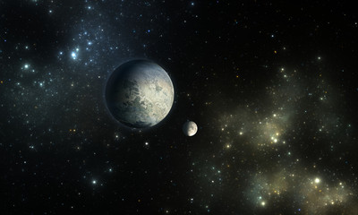 Exoplanets or Extrasolar planet with stars on nebula background