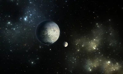 Exoplaneten oder extrasolarer Planet mit Sternen auf Nebelhintergrund © Peter Jurik