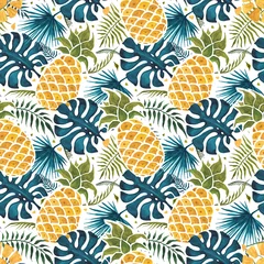 Foto op Plexiglas Ananas Ananas achtergrond. Hand getekende illustratie. Aquarel naadloze patroon