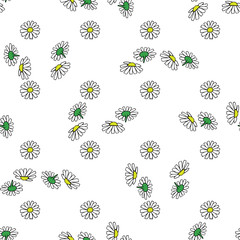 Daisy hand drawn pattern on white background . Vector illustration. - 202614205
