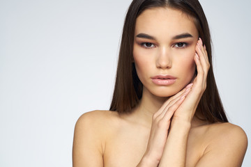 beautiful woman bare shoulders clean skin