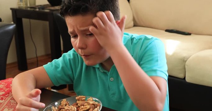 Young boy having allergic reaction on skin to food. People and food allergy concept