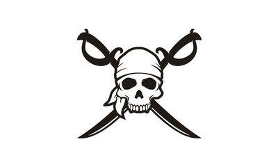 Skull with Crossing Swords for Pirates emblem logo design inspiration
