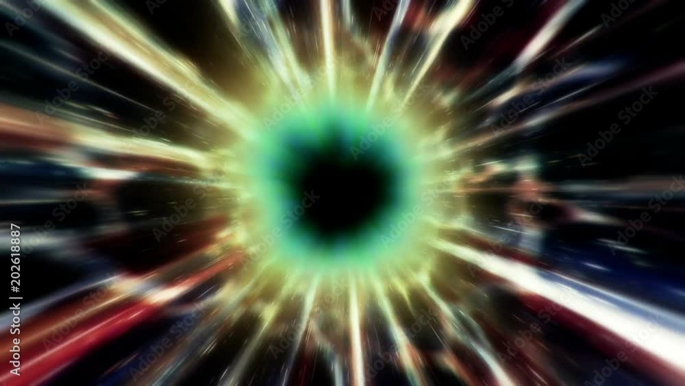 Poster light streams into a black hole in deep space (loop).