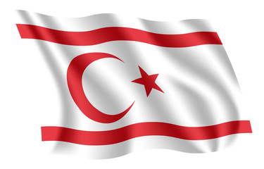 Northern Cyprus flag. Isolated national flag of Northern Cyprus. Waving flag of the Turkish Republic of Northern Cyprus. Fluttering textile turkish cypriot flag.