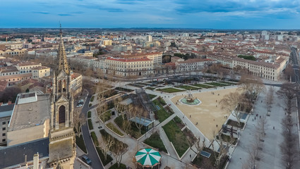 Aerial view of the square in the center of Nimes