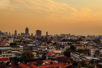 Bangkok Cityscape with skyscrapers at sunset.