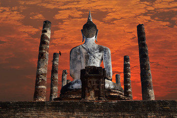 Wat Mahathat Temple in the precinct of Sukhothai Historical Park, a UNESCO World Heritage Site in Thailand