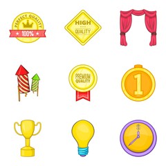 Super prize icons set. Cartoon set of 9 super prize vector icons for web isolated on white background