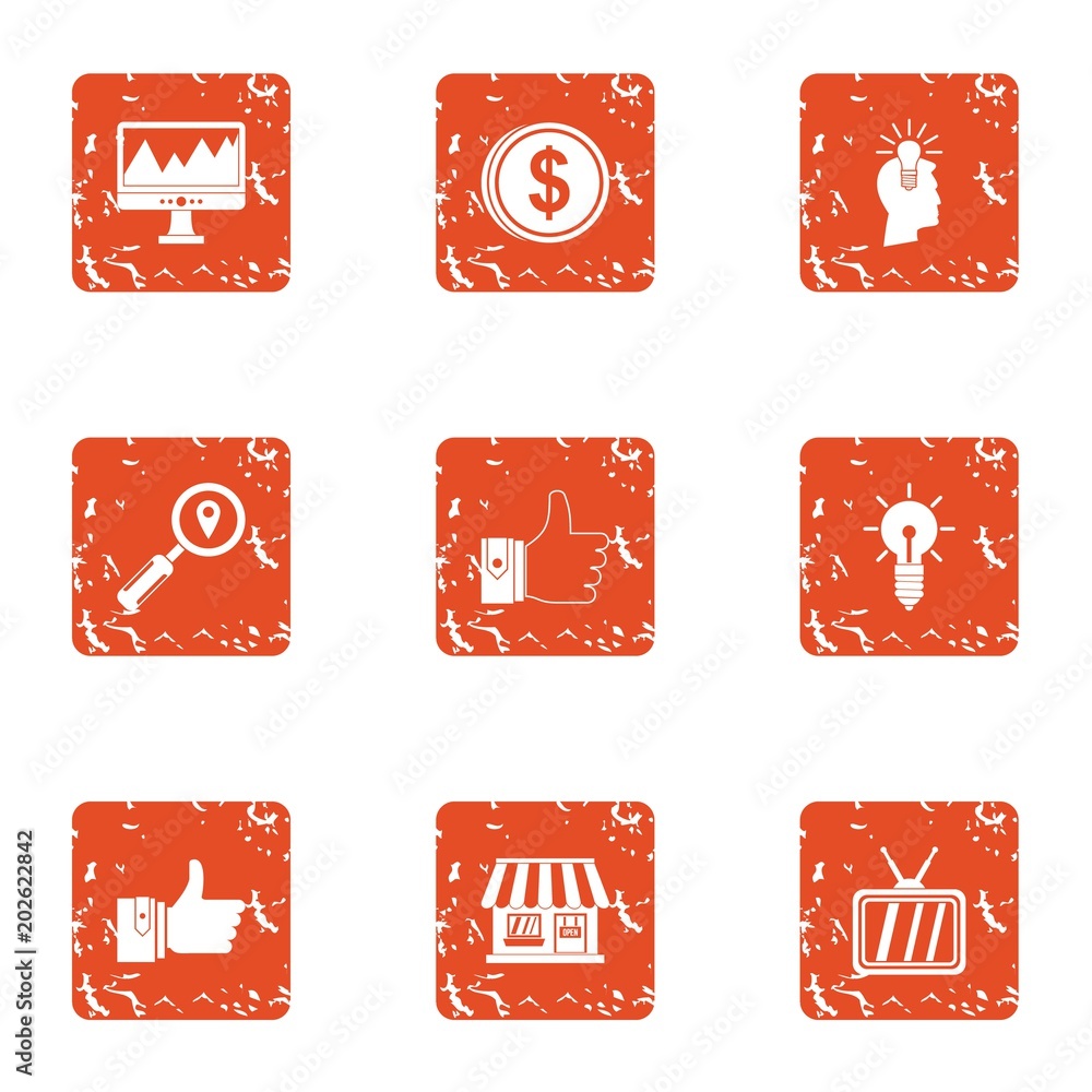 Poster small organization icons set. grunge set of 9 small organization vector icons for web isolated on wh