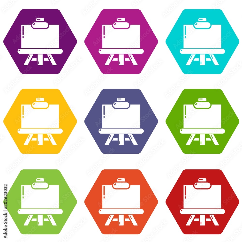 Poster canvas icons 9 set coloful isolated on white for web