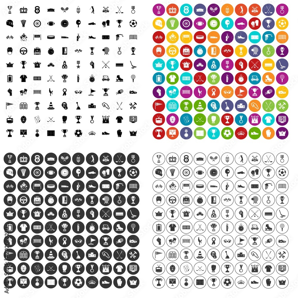 Poster 100 awards icons set vector in 4 variant for any web design isolated on white